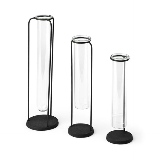 Beeker Set Of Three Black Metal Test Tube Style Vases