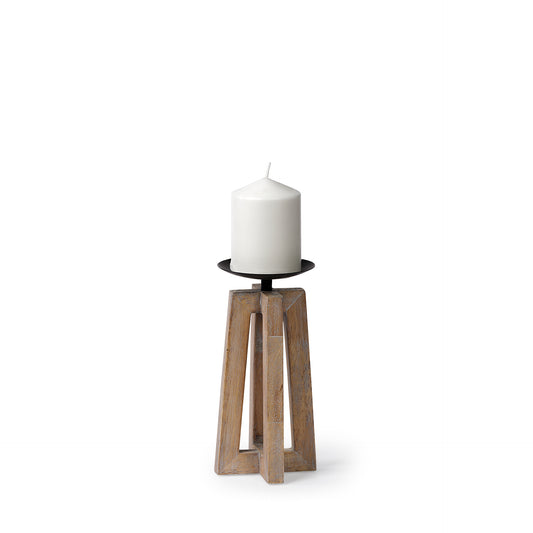 Astra Small Light Brown Wood Pedestal Base Table Candle Holder
