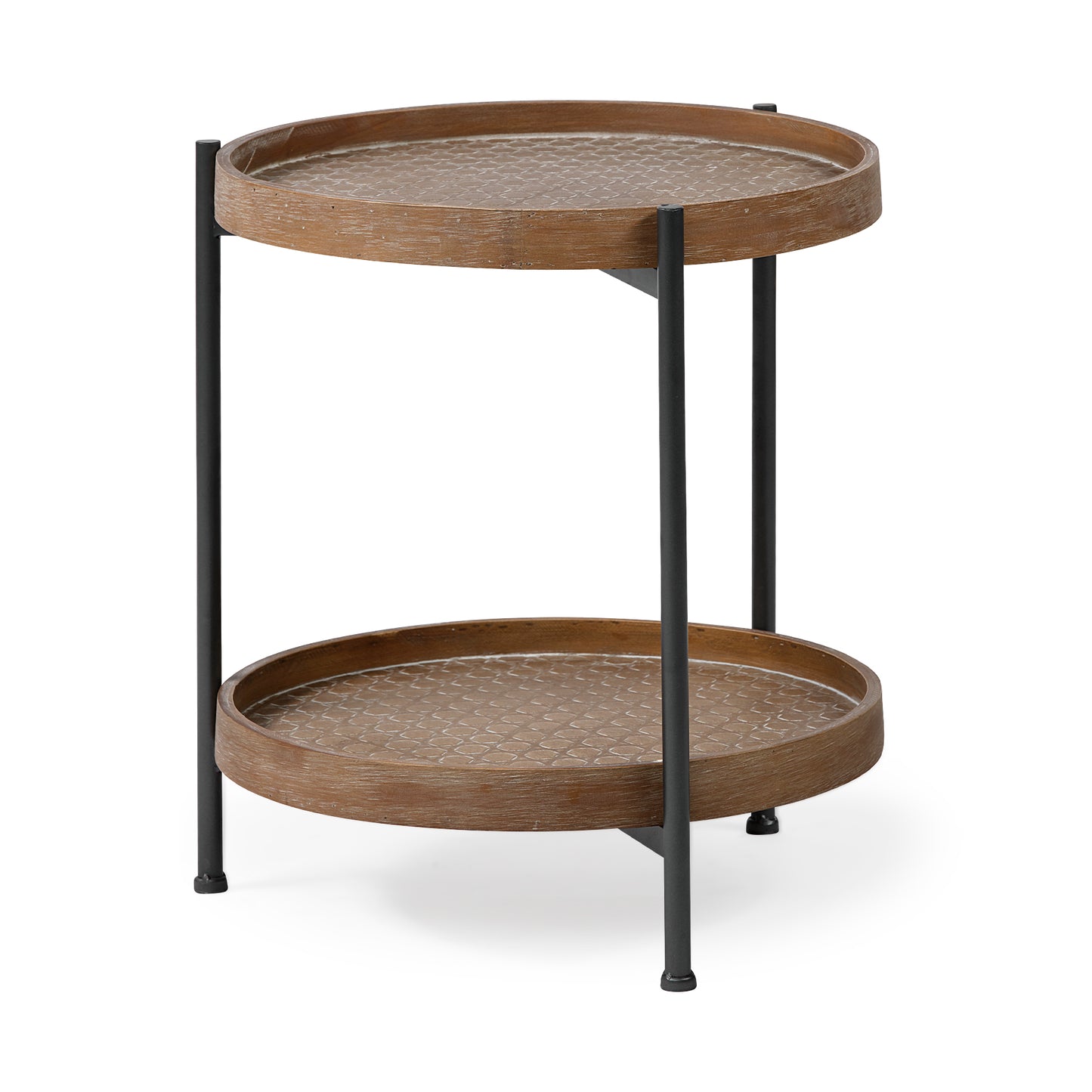 Kade III 16.9" Round Top Natural Brown Wood and Gray Metal Frame Tray-Style End/Side Table