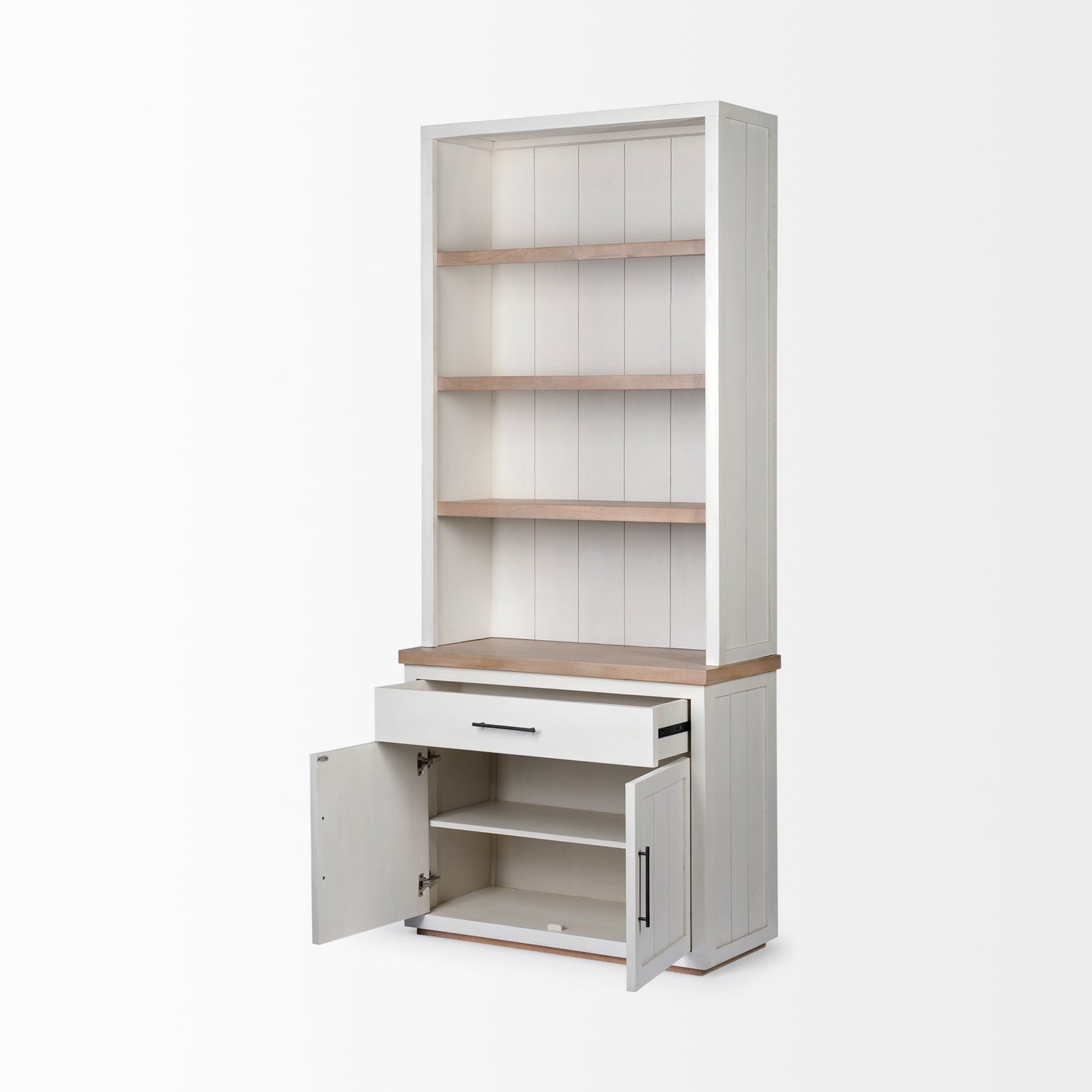 Fairview I White and Medium Brown Wood Three Shelf Shelving Unit