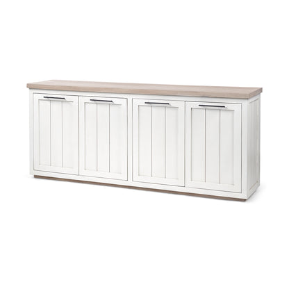 Fairview III Solid Wood Brown Top & White Frame 4 Cabinet Door Sideboard