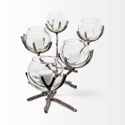 Vine I Distressed Silver Metal Creeper Five Candle Table Candle Holder