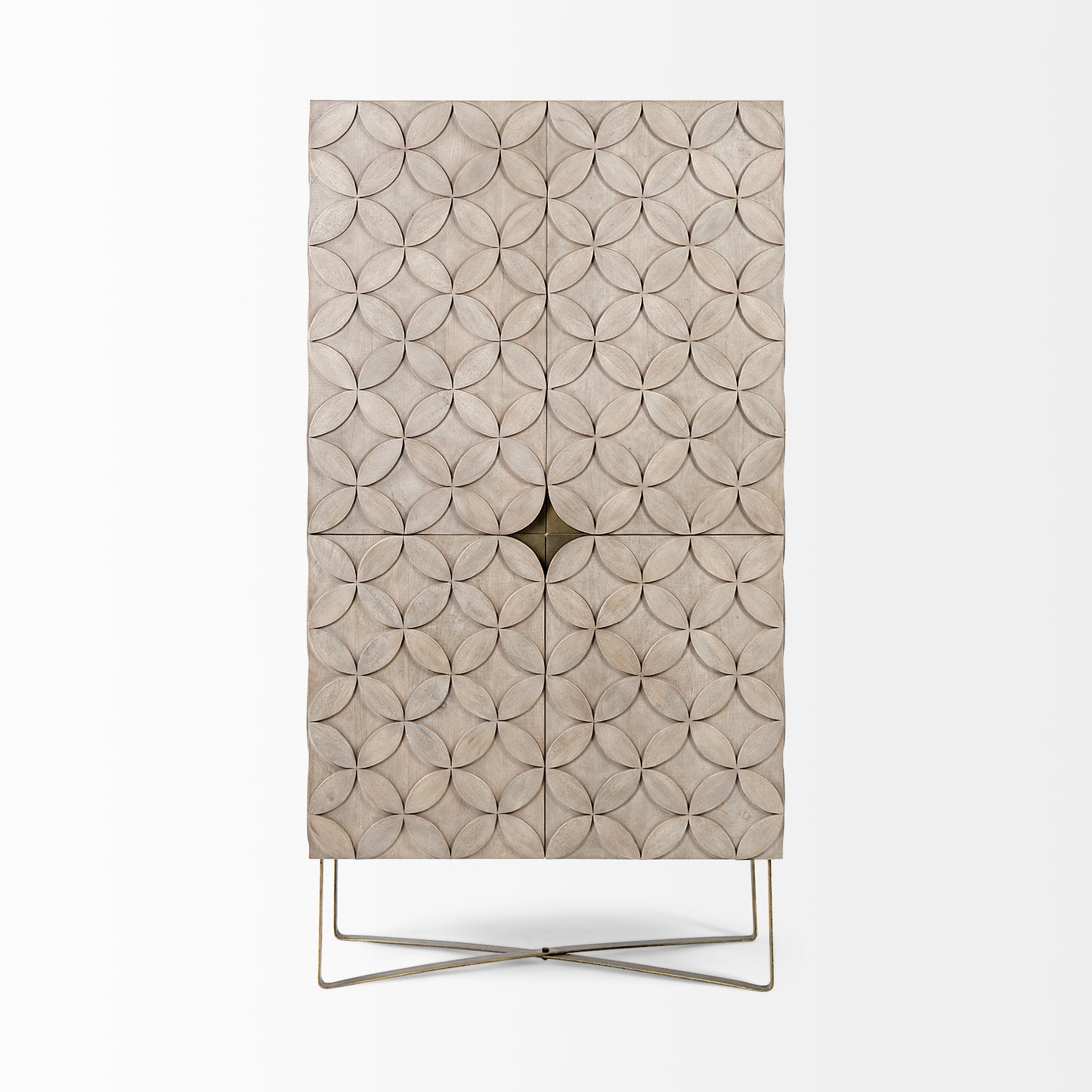 Excelsior II 68.1" H Light Brown Wood Gold Iron Base Storage Cabinet