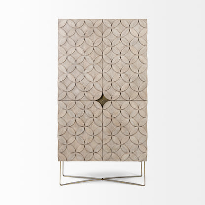 Excelsior II 68.1" H Light Brown Wood Gold Iron Base Storage Cabinet