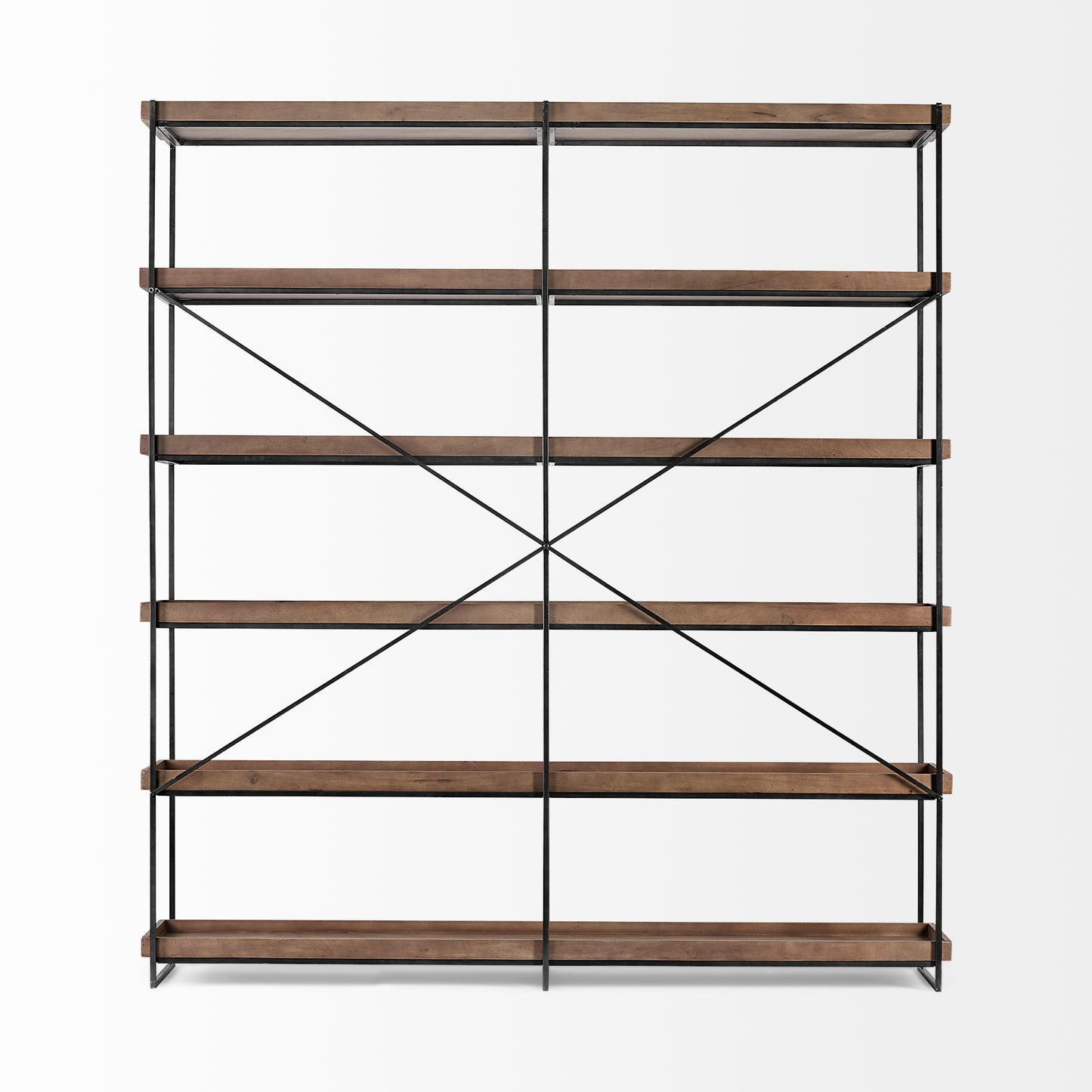 Trey IV 80L x 16W x 87.5H Medium Brown Wood and Iron Five Tray Shelf Shelving Unit