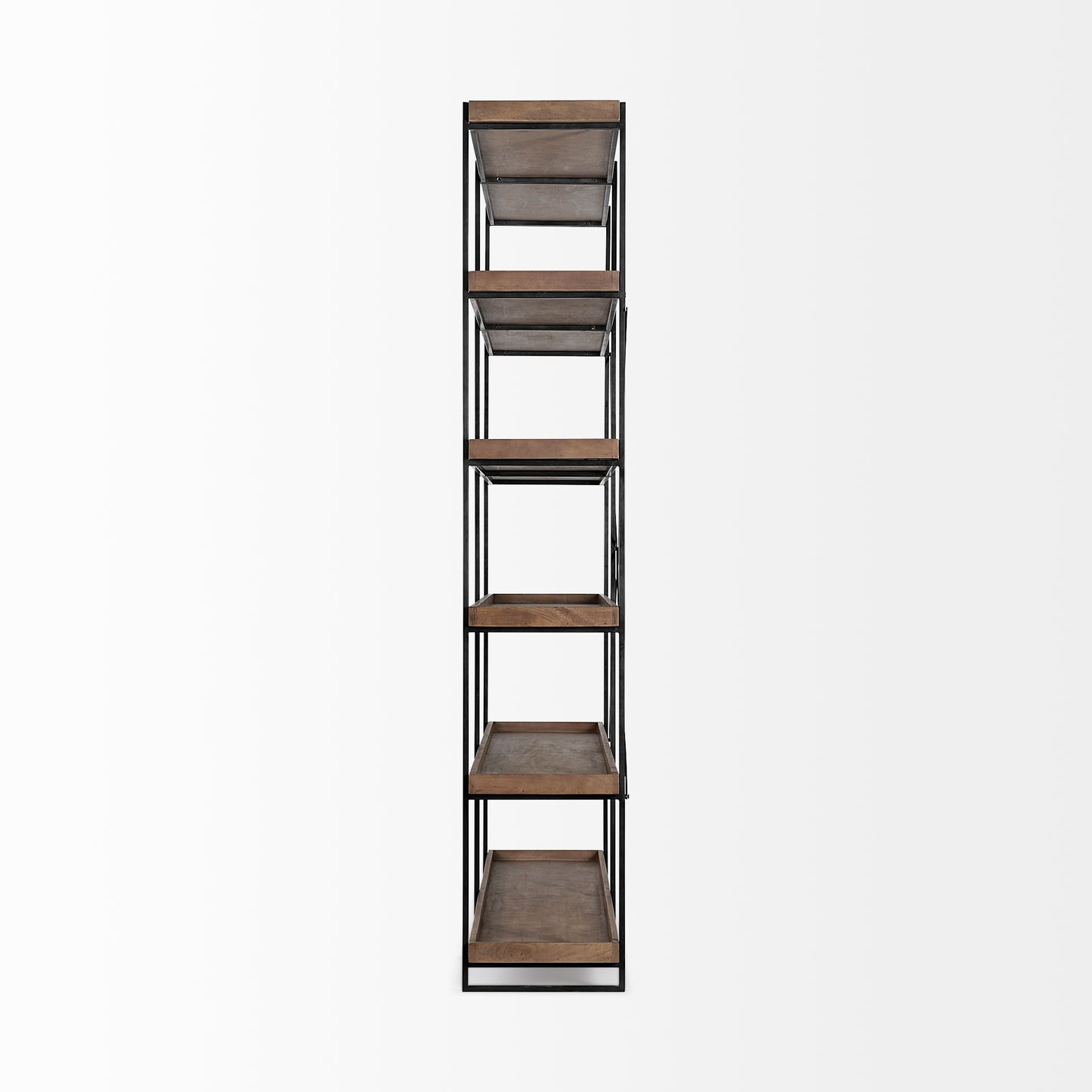 Trey IV 80L x 16W x 87.5H Medium Brown Wood and Iron Five Tray Shelf Shelving Unit