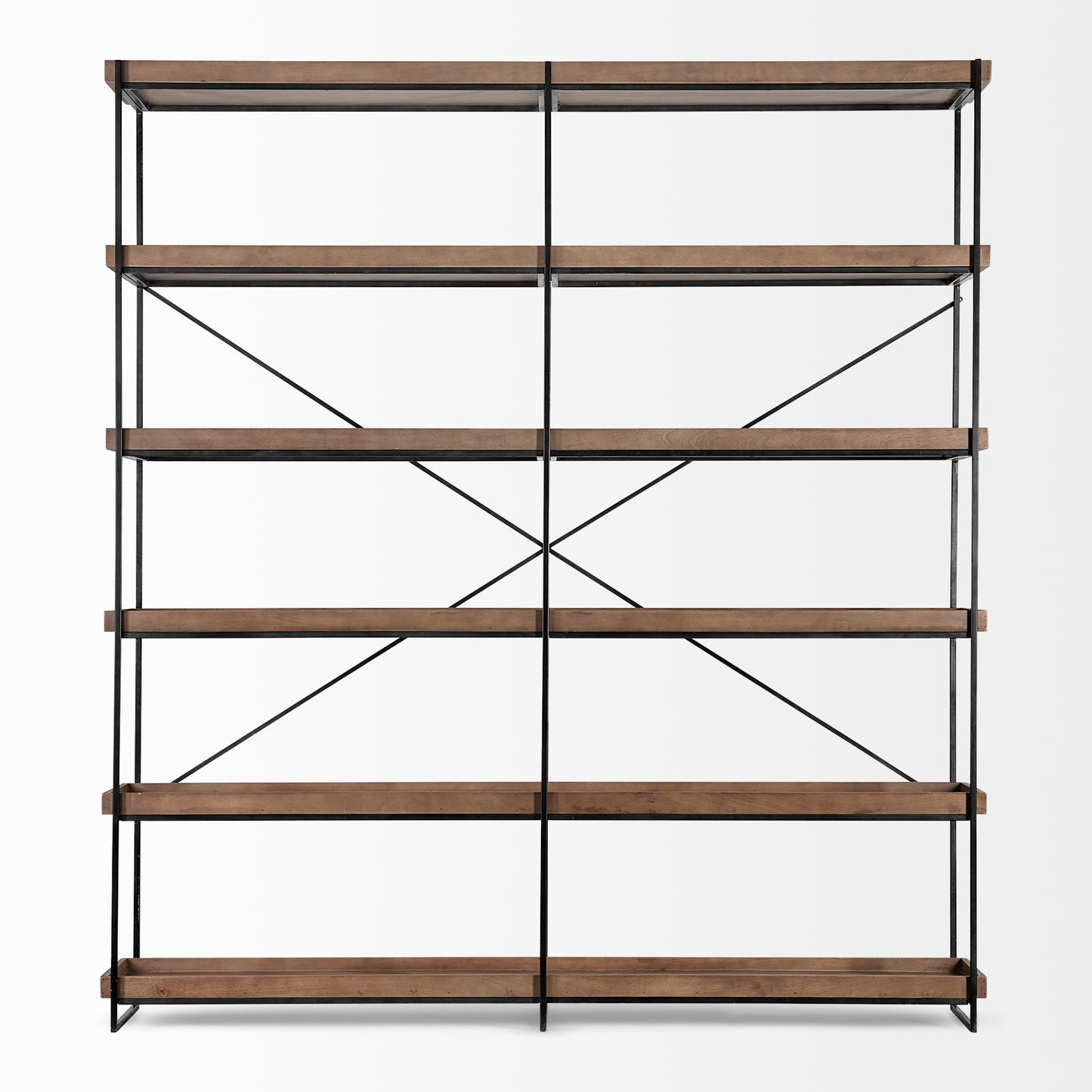 Trey IV 80L x 16W x 87.5H Medium Brown Wood and Iron Five Tray Shelf Shelving Unit