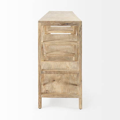 Dayton II 66L x 16W Natural Wooden Multi-Level Shelf Console Table