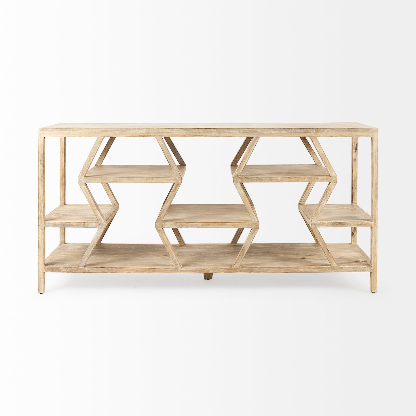 Dayton II 66L x 16W Natural Wooden Multi-Level Shelf Console Table