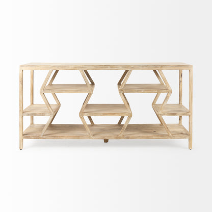Dayton II 66L x 16W Natural Wooden Multi-Level Shelf Console Table