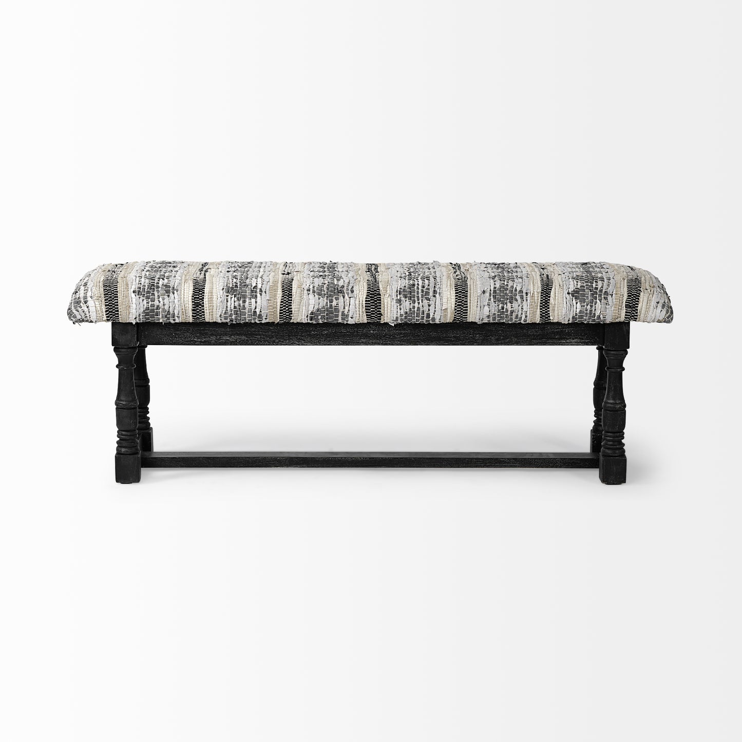 Denison II 56L x 15W Black Wood Base Woven-Leather Cushion Top Accent Bench