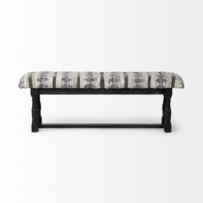 Denison II 56L x 15W Black Wood Base Woven-Leather Cushion Top Accent Bench