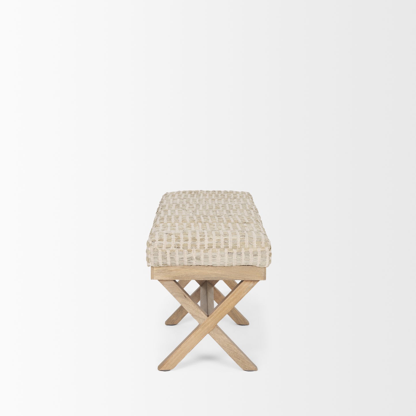 Solis II 50L x 16W Brown Base Beige Woven Leather Cushion Accent Bench