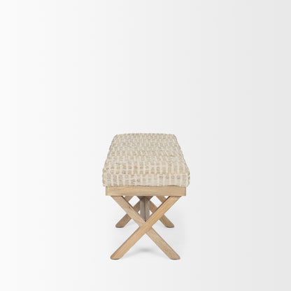 Solis II 50L x 16W Brown Base Beige Woven Leather Cushion Accent Bench