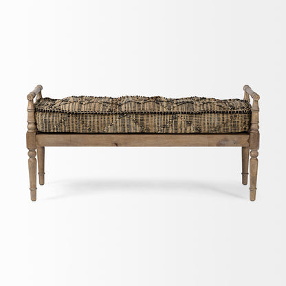 Fullerton II 57L x 21W Jute Patterned Top W/Brown Wood Base Accent Bench