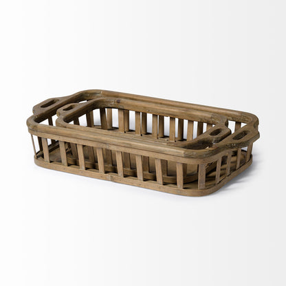 Louis Set of 2 Natural Wood Slated Nesting Trays