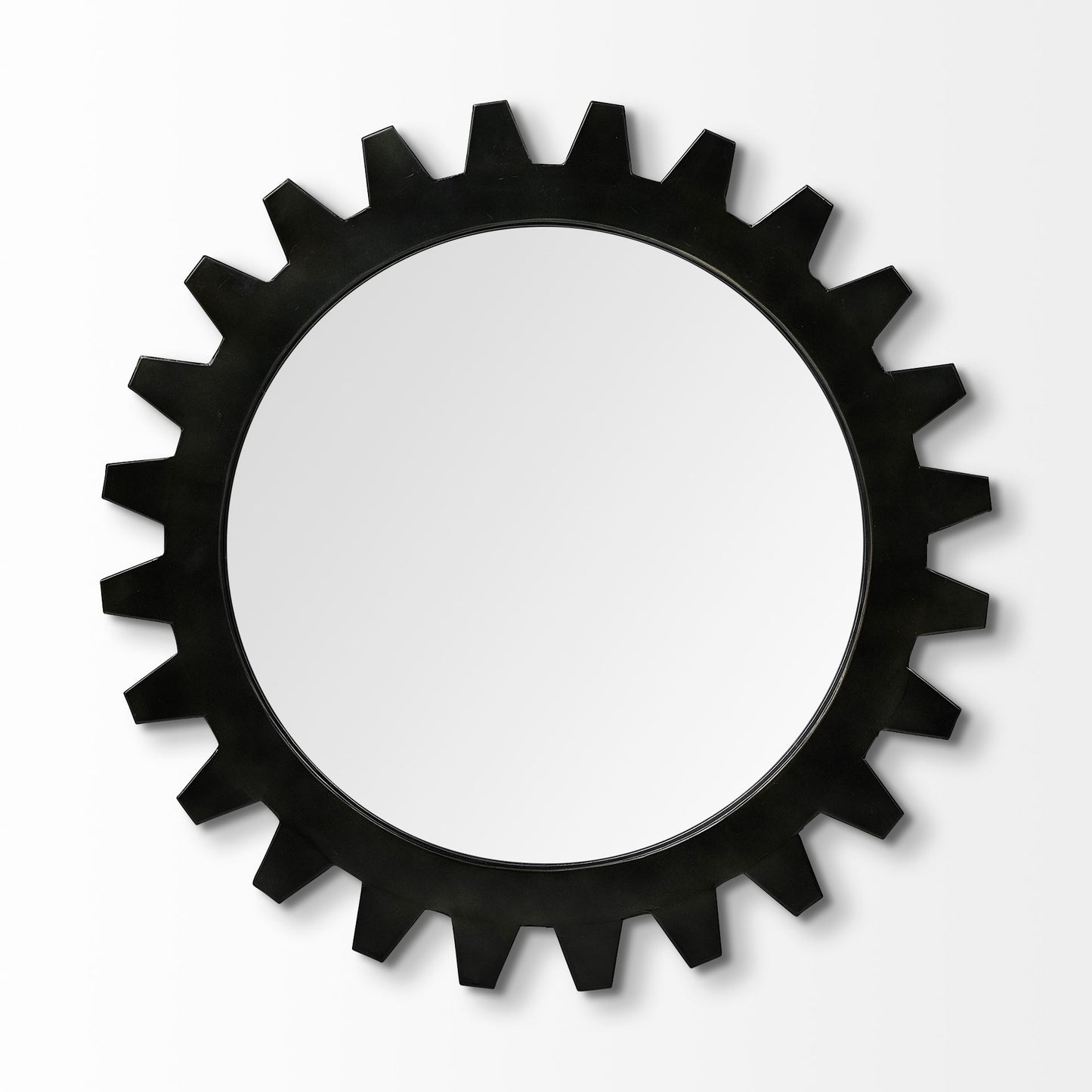 Alloy Cog 26" Round Black Metal Frame Mirror