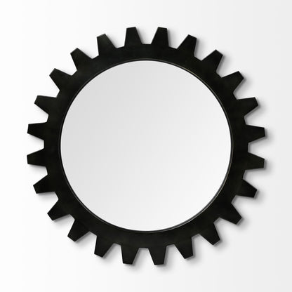 Alloy Cog 26" Round Black Metal Frame Mirror