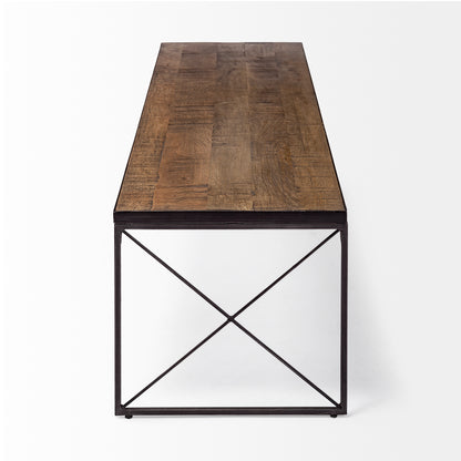 Trestman III 66L x 18W Brown Wood Top W/Black Iron Base Accent Bench