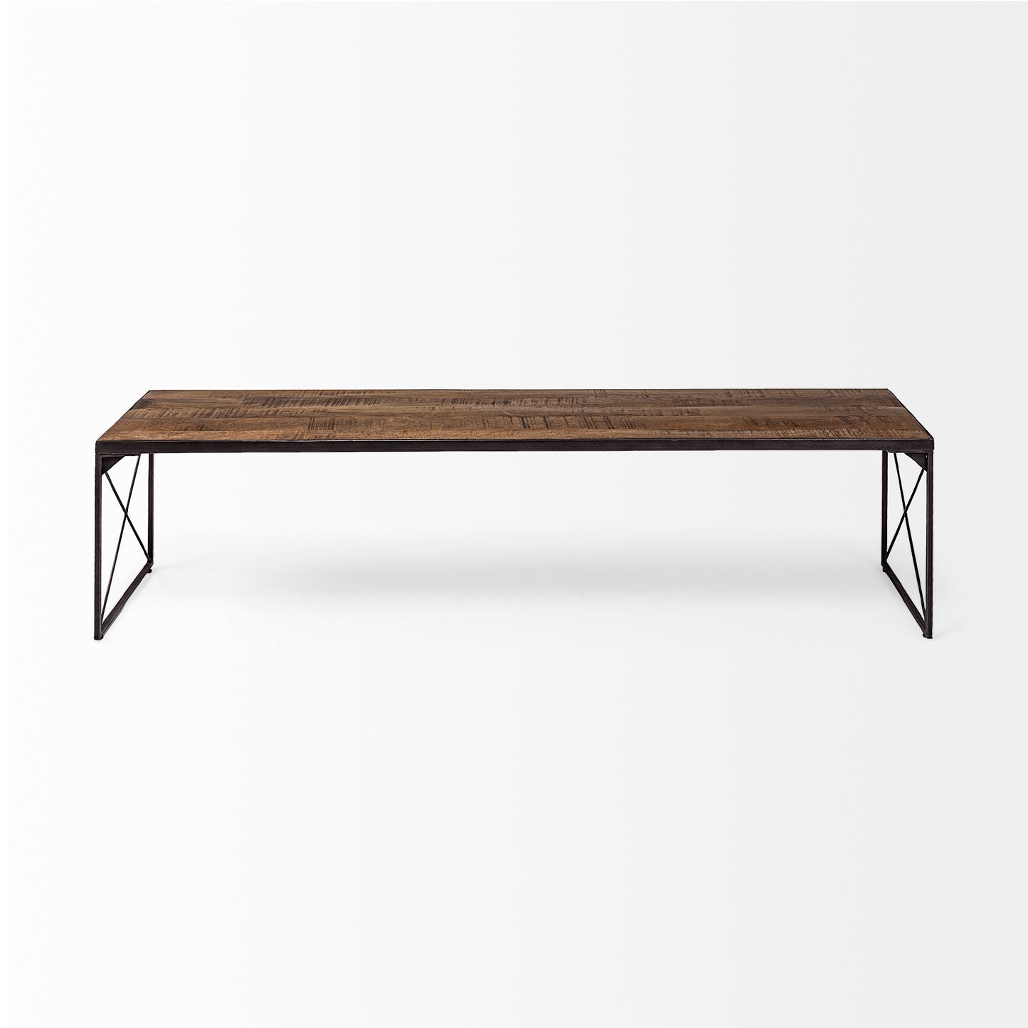 Trestman III 66L x 18W Brown Wood Top W/Black Iron Base Accent Bench