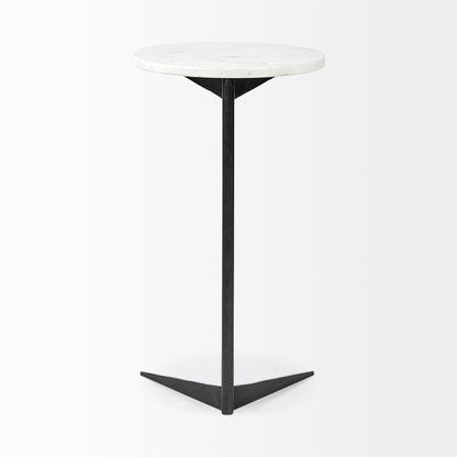 Ballatine II 15L x 15W x 27L White Marble Round Top White w/ Black Metal Base Accent Table