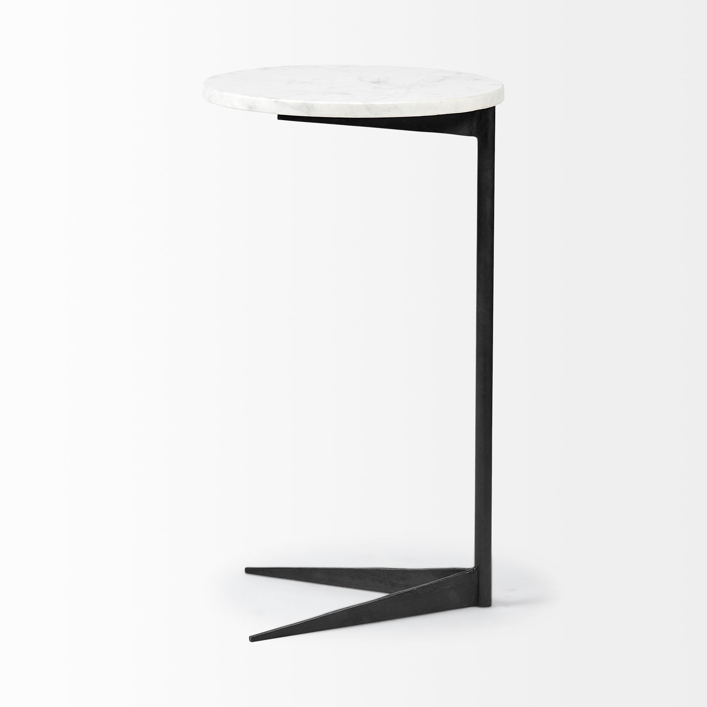 Ballatine II 15L x 15W x 27L White Marble Round Top White w/ Black Metal Base Accent Table