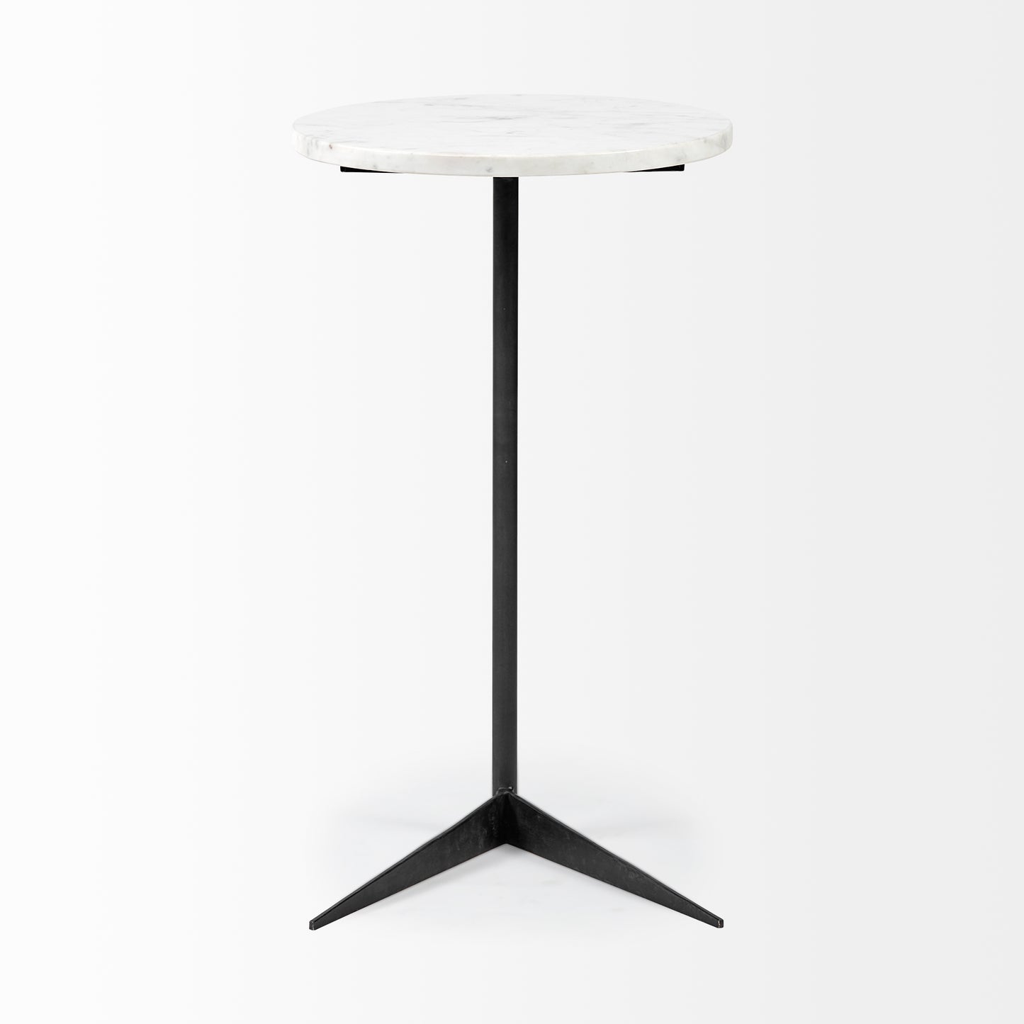 Ballatine II 15L x 15W x 27L White Marble Round Top White w/ Black Metal Base Accent Table