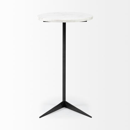 Ballatine II 15L x 15W x 27L White Marble Round Top White w/ Black Metal Base Accent Table