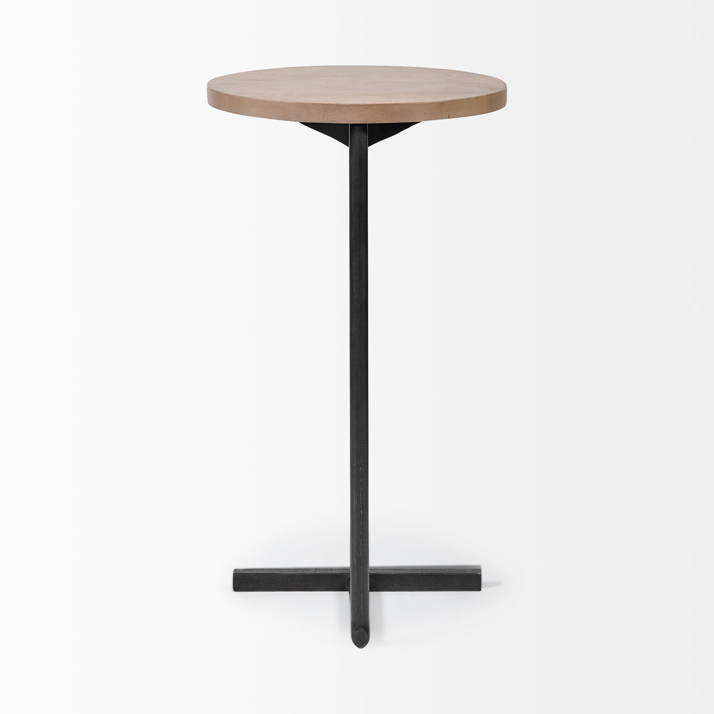 Ballatine 15L x 15W x 27H Brown Wood Round Top w/ Black Metal Base Accent Table