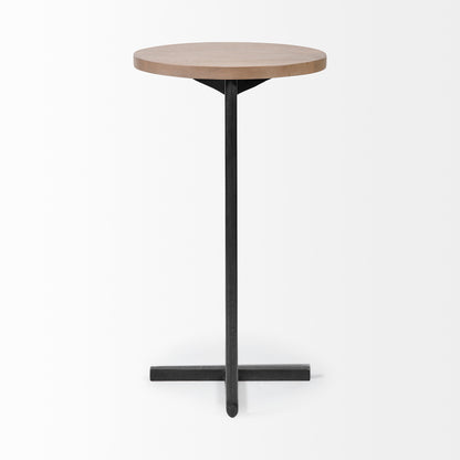 Ballatine 15L x 15W x 27H Brown Wood Round Top w/ Black Metal Base Accent Table