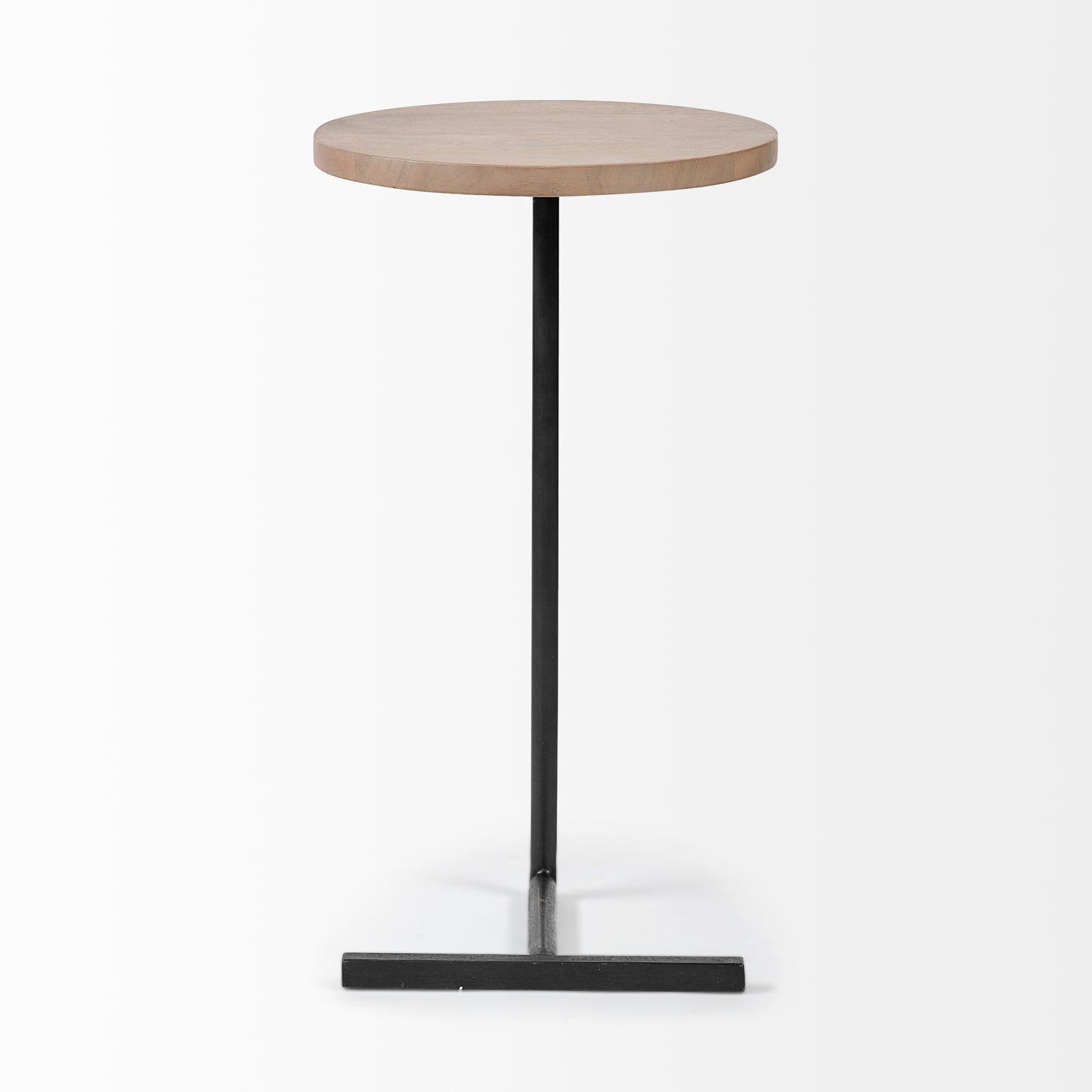 Ballatine 15L x 15W x 27H Brown Wood Round Top w/ Black Metal Base Accent Table