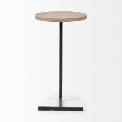 Ballatine 15L x 15W x 27H Brown Wood Round Top w/ Black Metal Base Accent Table