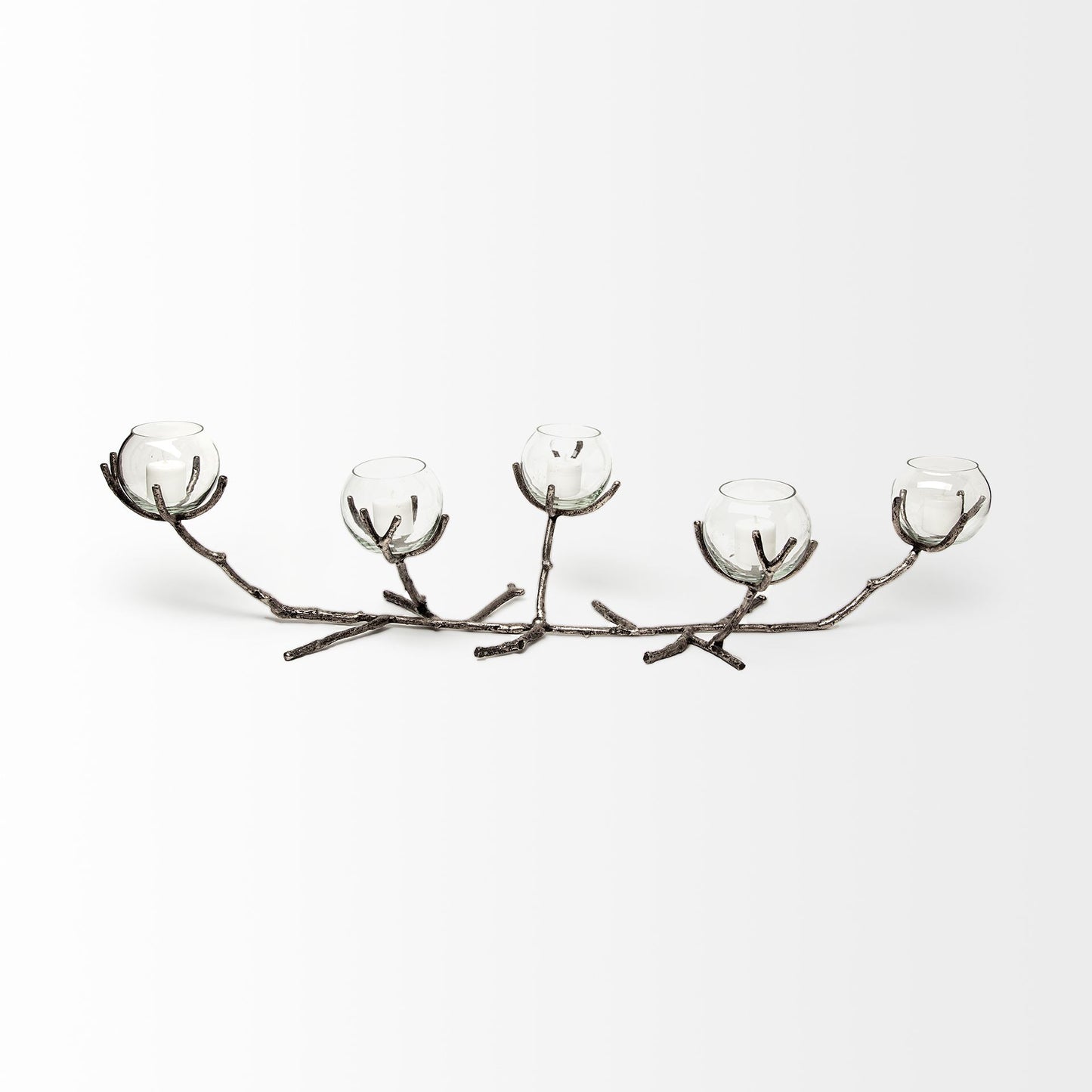 Vine I Distressed Silver Metal Creeper Five Candle Table Candle Holder