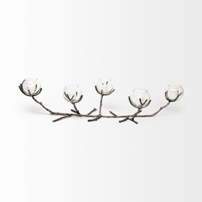 Vine I Distressed Silver Metal Creeper Five Candle Table Candle Holder