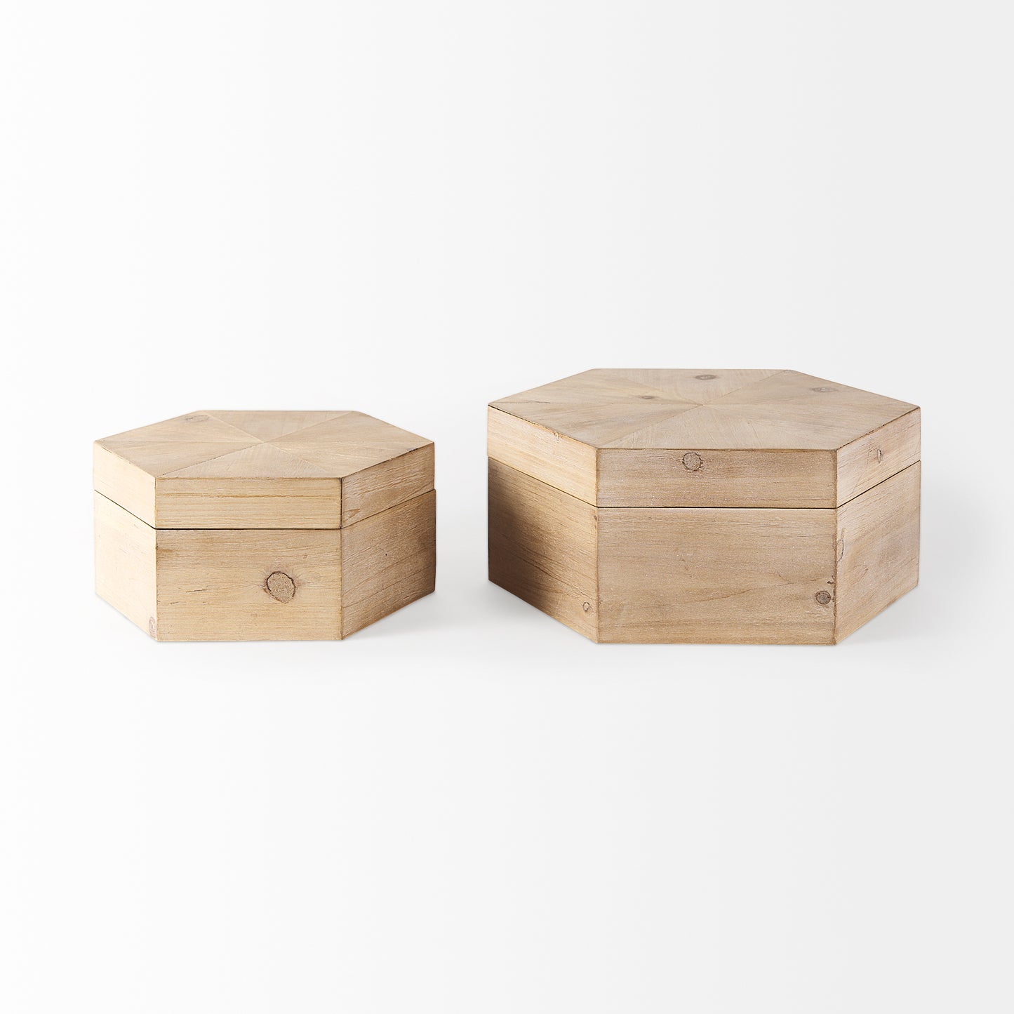 Elyse (Set of 2) 14L x 12W Brown Wooden Hexagonal Boxes
