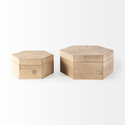 Elyse (Set of 2) 14L x 12W Brown Wooden Hexagonal Boxes