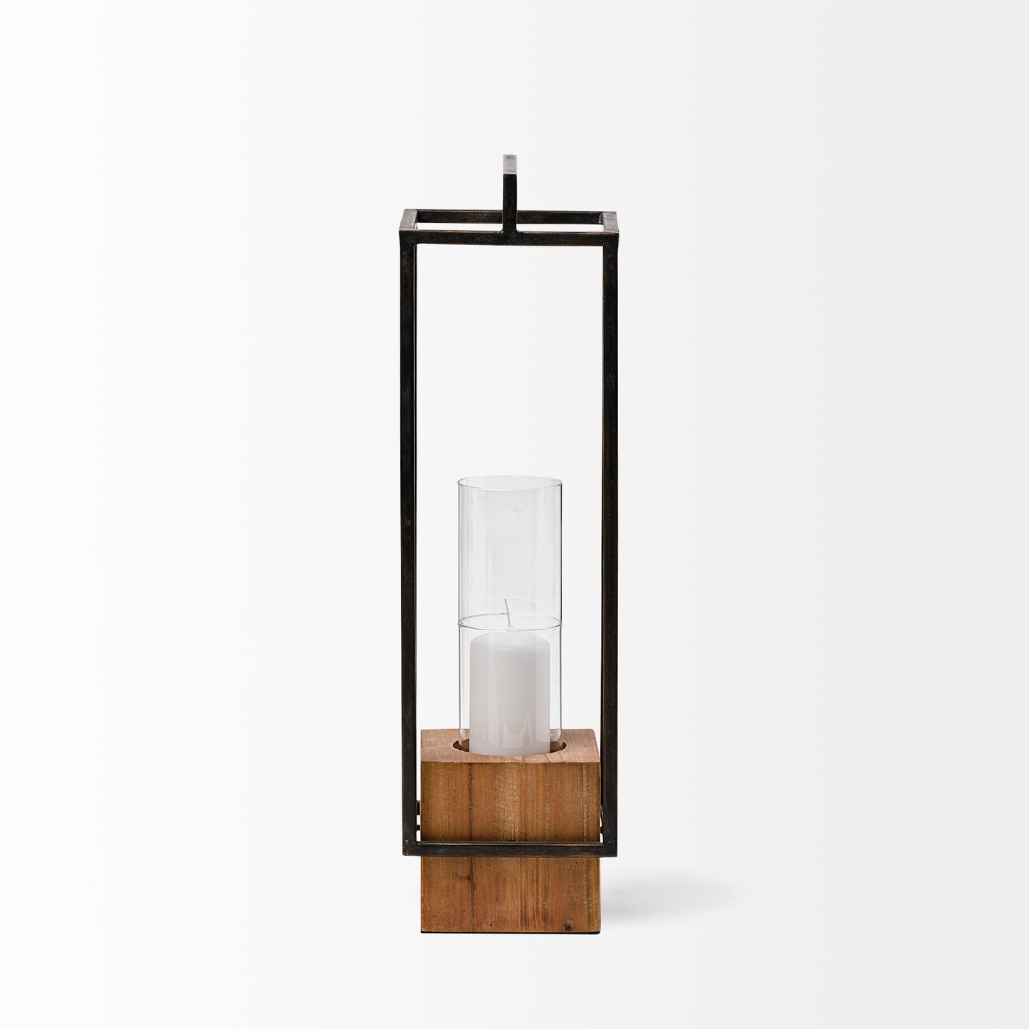 Orionis Large Wood w/ Black Metal Lantern Candle Holder