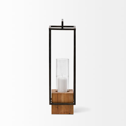 Orionis Large Wood w/ Black Metal Lantern Candle Holder