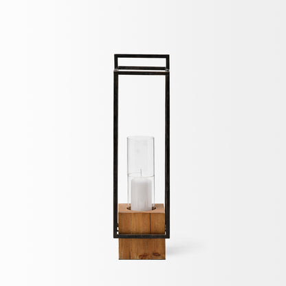 Orionis Large Wood w/ Black Metal Lantern Candle Holder