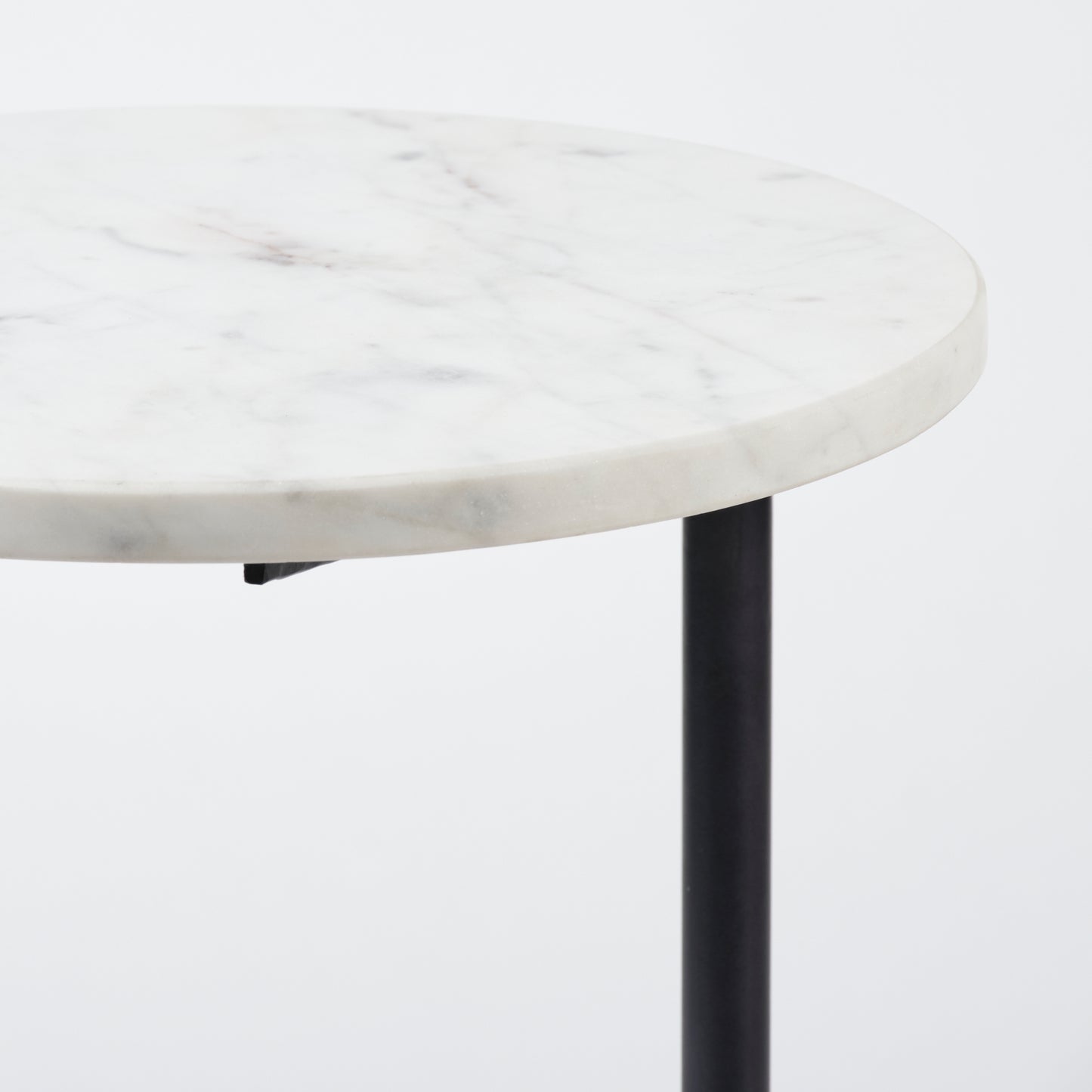 Ballatine II 15L x 15W x 27L White Marble Round Top White w/ Black Metal Base Accent Table