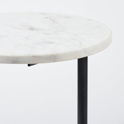 Ballatine II 15L x 15W x 27L White Marble Round Top White w/ Black Metal Base Accent Table