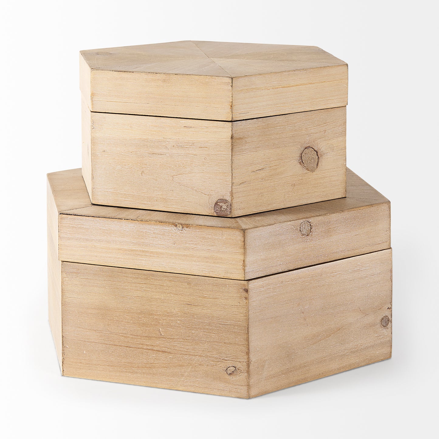 Elyse (Set of 2) 14L x 12W Brown Wooden Hexagonal Boxes