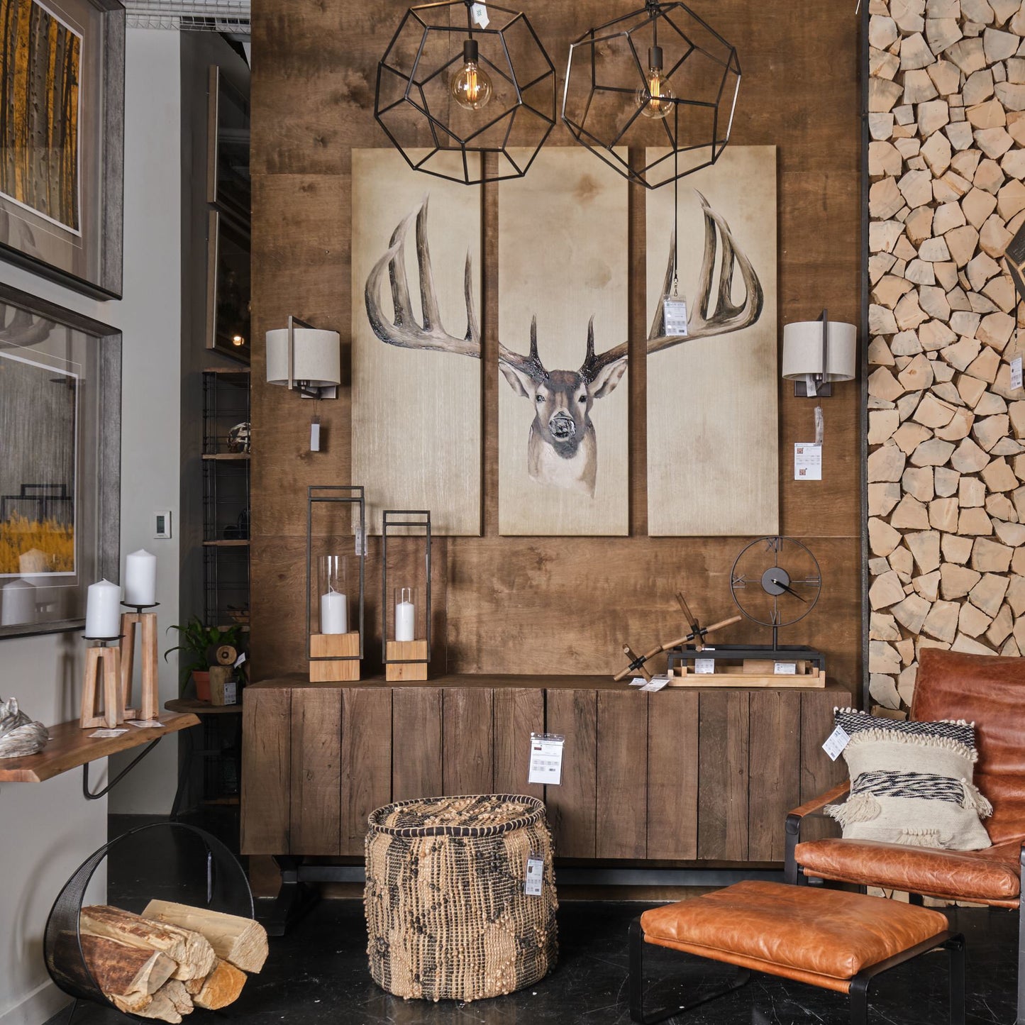 Orionis Large Wood w/ Black Metal Lantern Candle Holder