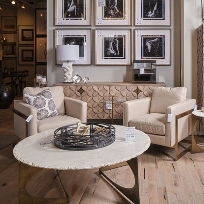 Excelsior I (72x18.3) Solid Wood Gold Metal Base 4 Cabinet Door SideBoard