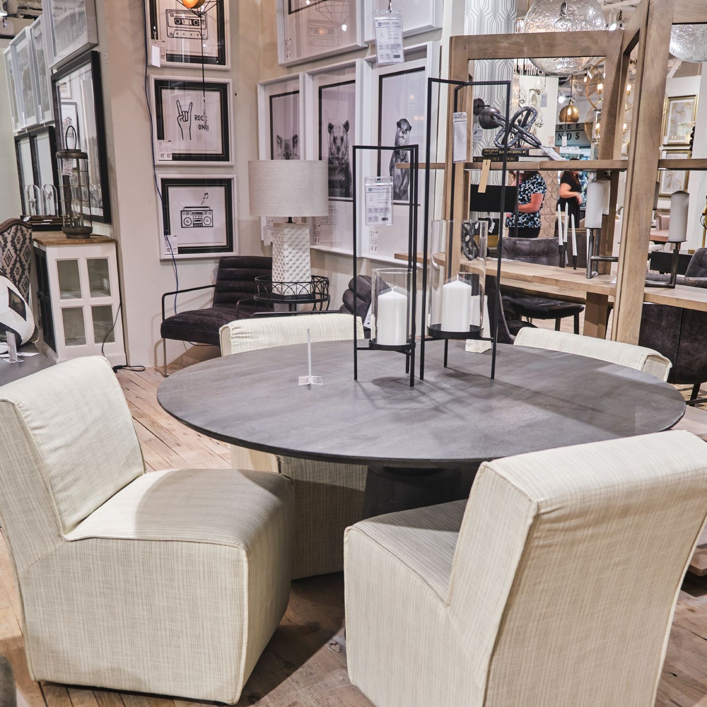 Damon Fully Upholstered Cream-Toned Fabric Dining Chair on Casters