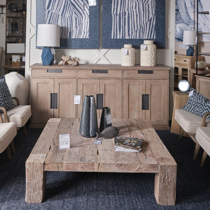 Braxton III 81.5x18.5 Natural Brown Solid Wood 3 Drawer 6 Door Sideboard