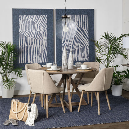 Ronald I Cream Fabric Wrap Brown Wooden Base Dining Chair