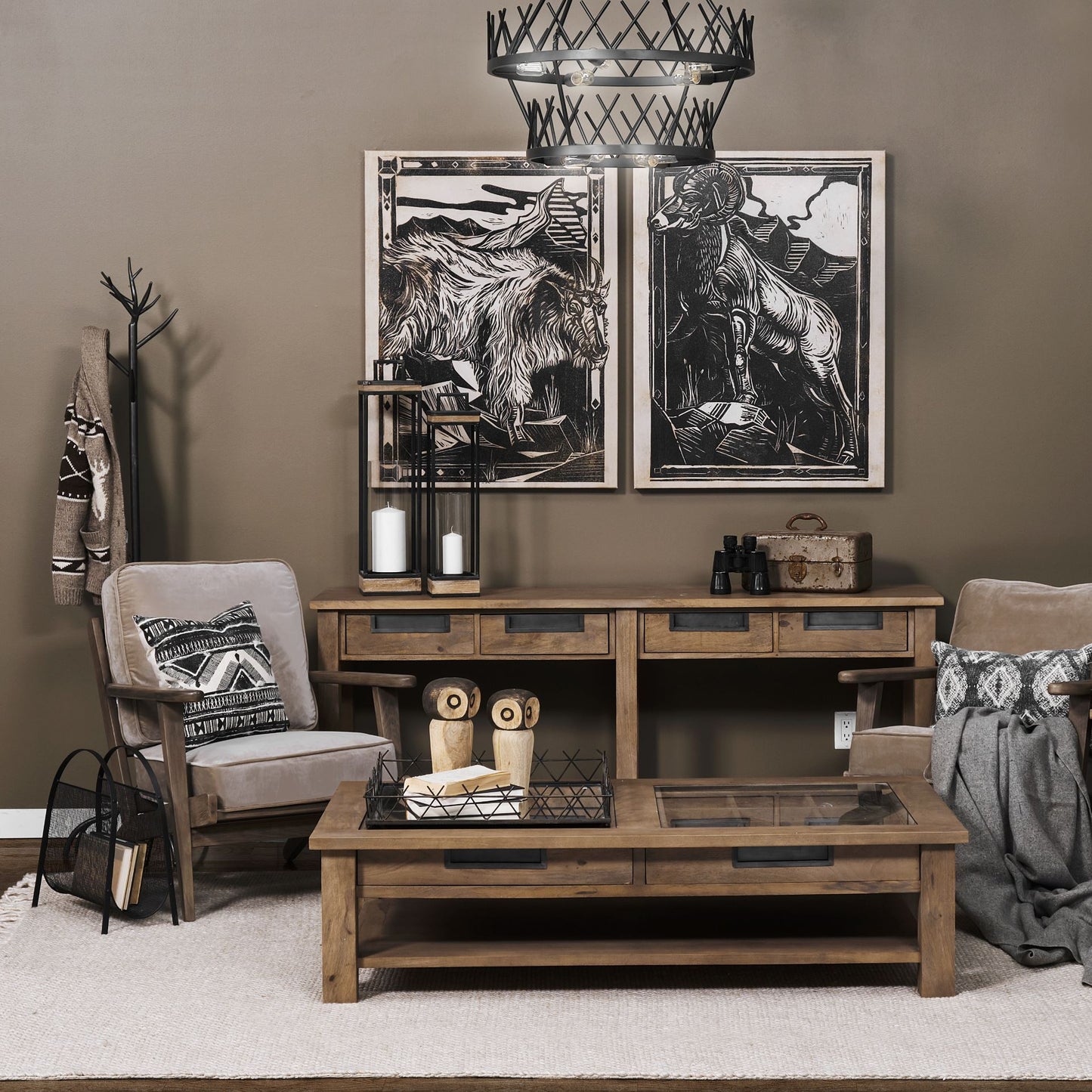 Olympus II Brown Velvet Covered Wooden Frame Accent Chair