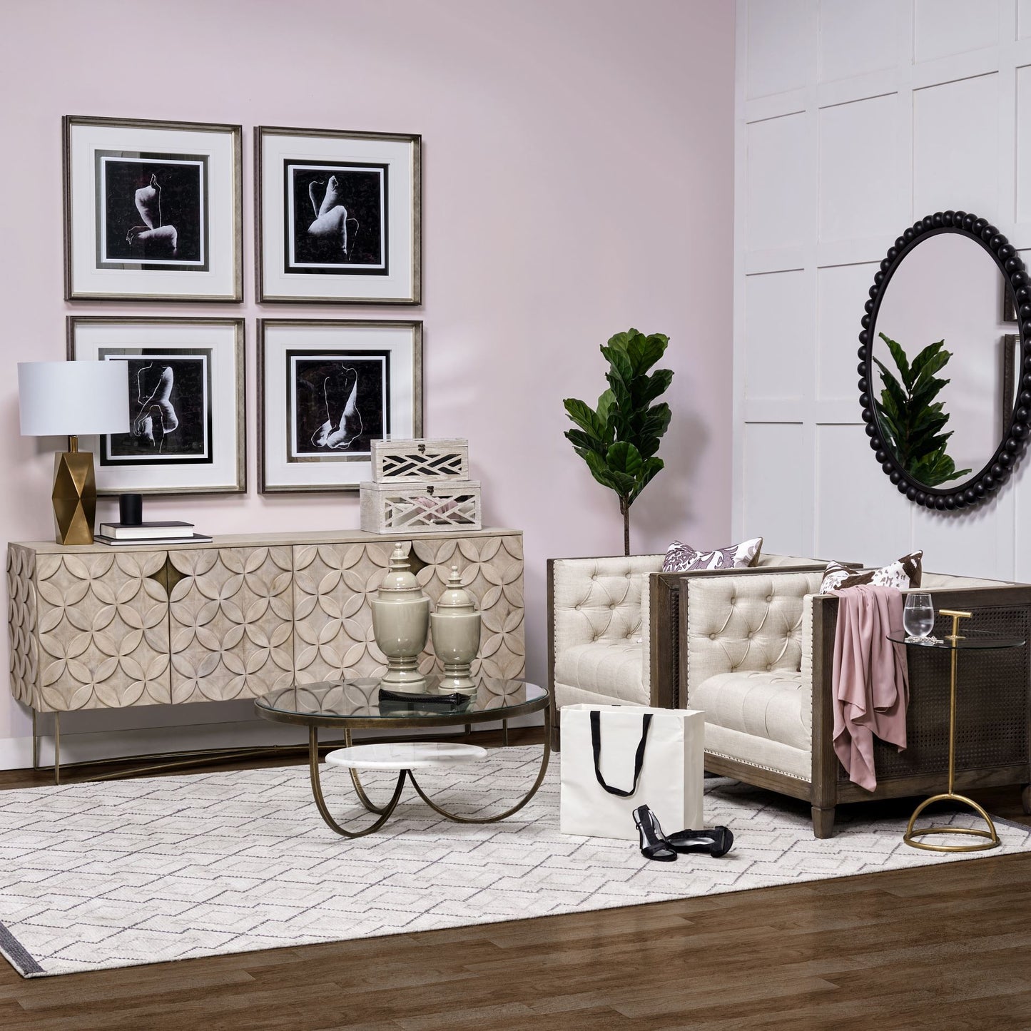 Excelsior I (72x18.3) Solid Wood Gold Metal Base 4 Cabinet Door SideBoard