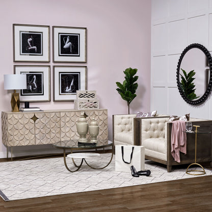 Excelsior I (72x18.3) Solid Wood Gold Metal Base 4 Cabinet Door SideBoard